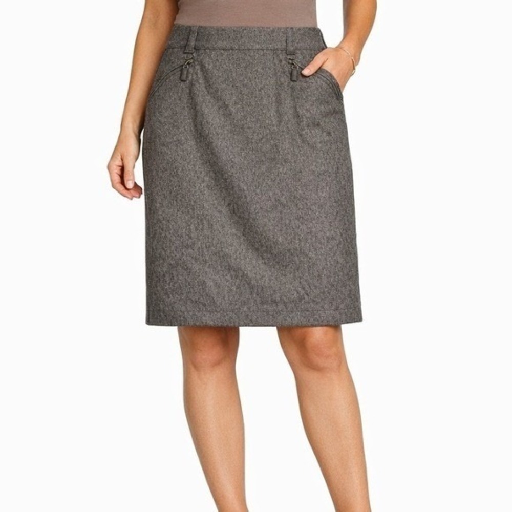 Coldwater Creek Pencil Skirt Womens 8 Grey Textured Zip Pocket Professional
